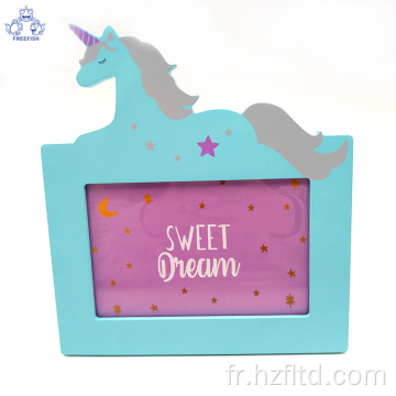 Cadre photo licorne en bois mignon pour enfants 4x4&quot;